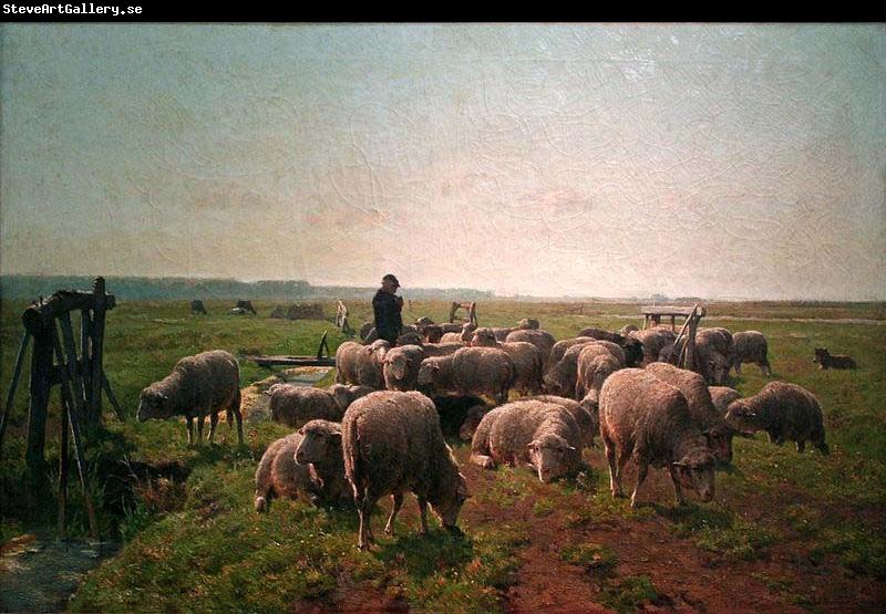 Cornelis Van Leemputten Landschap met herder en kudde schapen